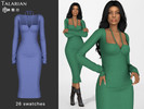 Sims 4 — Myra Halter Strap Ribbed Midi Dress by talarian — Fitted ribbed midi dress with long sleeves, a bustier-style