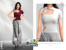 Sims 4 — OPEN-WEAVE SHORT-SLEEVED SHIRT by ZNsims — hollowed-out, tied with a strap, short-sleeved, irregular, casual