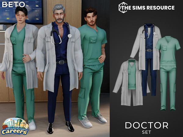 Sims 4 — By Beto - Sexy Nurse (Pants V1) by Beto_ae0 — Male doctor and patient outfit with a stethoscope accessory,