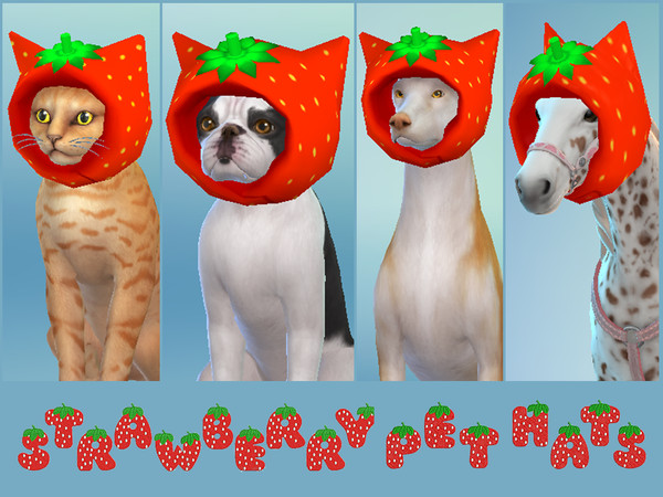 Sims 4 — Strawberry Pet Hats by Lala_Sara — Strawberry hats for all pets: cats, dogs and horses.