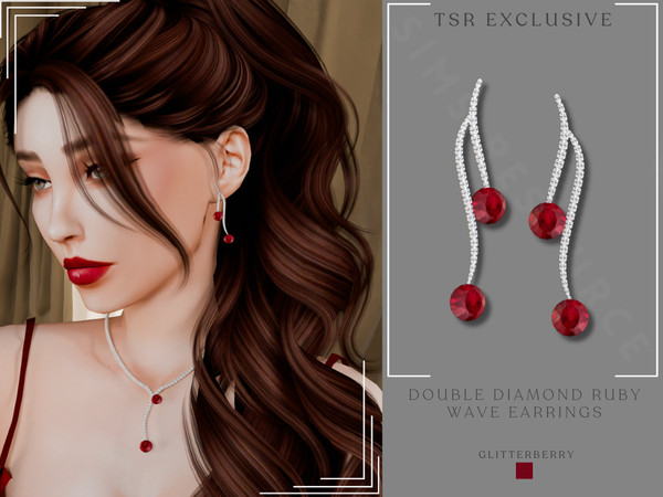 Sims 4 — GlitterberrySims- Double Ruby Diamond Wave Earrings by Glitterberryfly — A set with ruby earrings and necklace