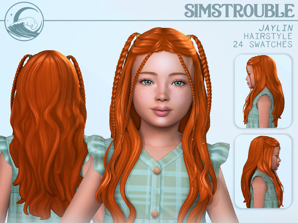 Sims 4 — simstrouble_ChildHair_JaylinV1 by simstrouble — Long flowing waves with playful braided accents: Featuring two