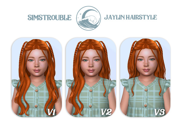 Sims 4 — simstrouble_ChildHair_JaylinV3 by simstrouble — Long flowing waves with playful braided accents: Featuring two