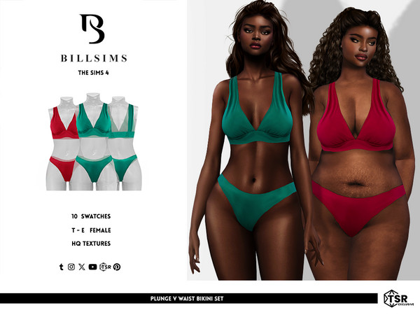 Sims 4 — Plunge V Waist Bikini Set by Bill_Sims — This set includes a plunge neckline bikini top and a pair of matching