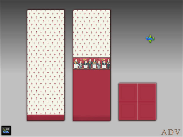 Sims 4 — ADV_Mabra_s4WallFloorSet09_floor by MABRA2 — two-parted kitchen wallpapers with matching floor