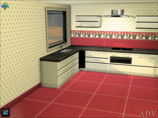 Sims 4 — ADV_Mabra_s4WallFloorSet09_walls by MABRA2 — two-parted kitchen wallpapers with matching floor
