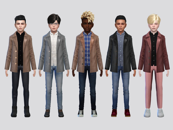 Sims 4 — Hernann Leather Coat Jacket Boys by McLayneSims — TSR EXCLUSIVE