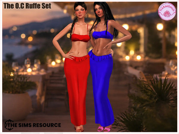 Sims 4 — The OC Ruffle Set by Harmonia — Ruffle Detail Top and Skirt 12 Swatches