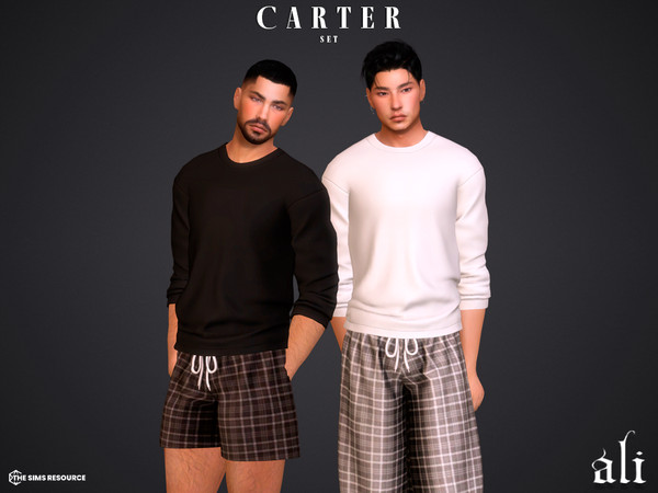 Sims 4 — CARTER set by ali1 — T-Shirt, Plaid Pants and Shorts