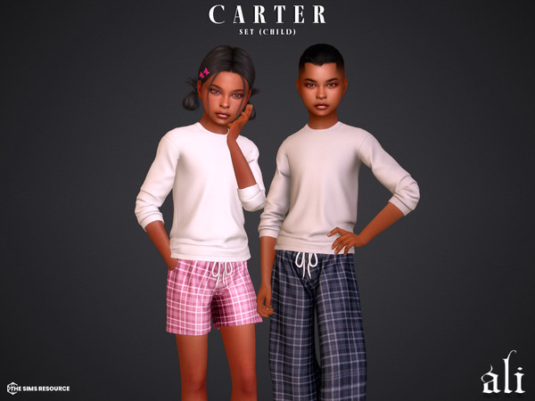 Sims 4 — CARTER set - child by ali1 — T-Shirt, Plaid Pants and Shorts