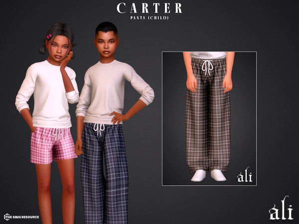 Sims 4 — CARTER pants - child by ali1 — T-Shirt, Plaid Pants and Shorts