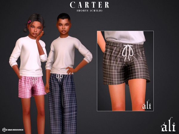 Sims 4 — CARTER shorts - child by ali1 — T-Shirt, Plaid Pants and Shorts