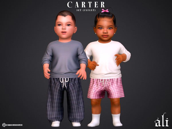Sims 4 — CARTER set - infant by ali1 — T-Shirt, Plaid Pants and Shorts