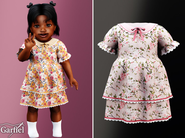 Sims 4 — Infant - Soft floral layered dress with delicate vintage inspired charm by Garfiel — A lovely infant dress