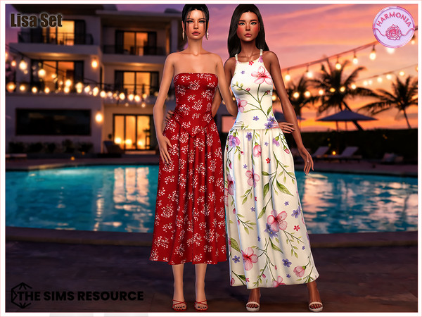 Sims 4 — Set - Lisa Collection by Harmonia — Skater Midaxi Dress 11 Swatches