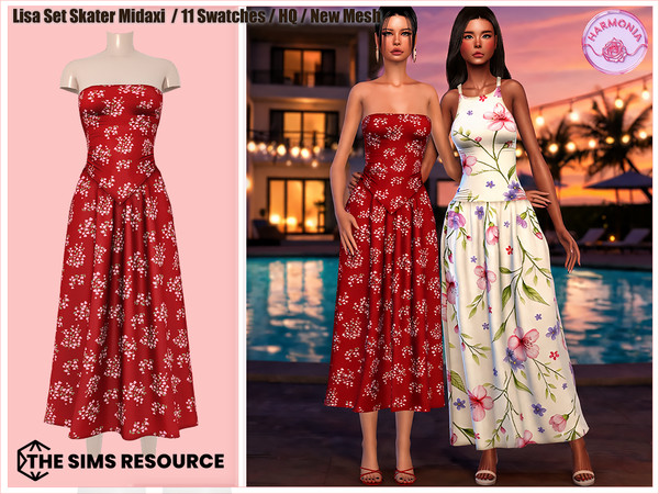 Sims 4 — Harmonia_TSR_LisaSet_skatermidaxi by Harmonia — Skater Midaxi Dress 11 Swatches