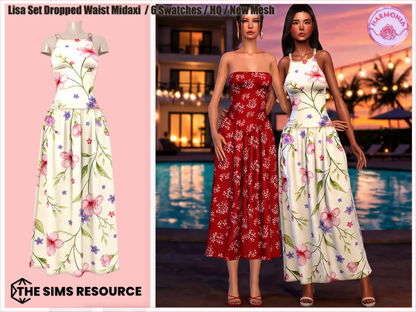 Sims 4 — Harmonia_TSR_LisaSet_droppedwaistmidaxi by Harmonia — Skater Midaxi Dress 11 Swatches