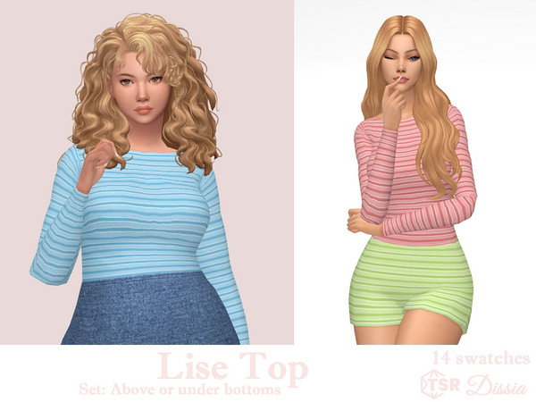 Sims 4 — Lise Top v1 (Above Bottoms) by Dissia — Striped long sleeves long top above or under bottoms