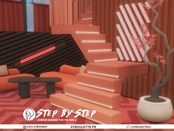 Sims 4 — Geometric Pattern flare stairs by Syboubou — The Royalty and Legacy DLC brought a fun new flared style to
