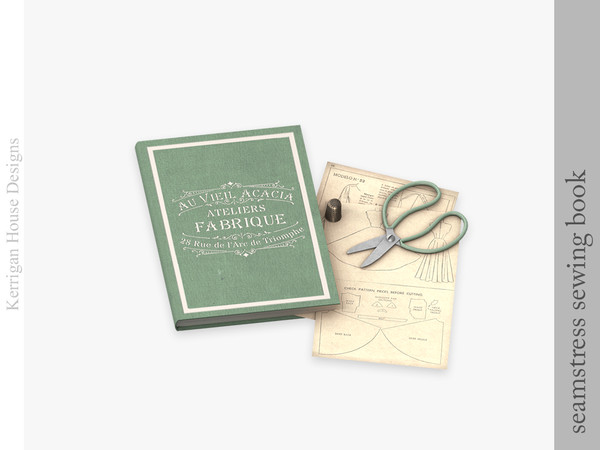 Sims 4 — Seamstress Sewing Book by kerriganhouse — Decorative objects for a seamstress or sewing hobbyist, with a vintage