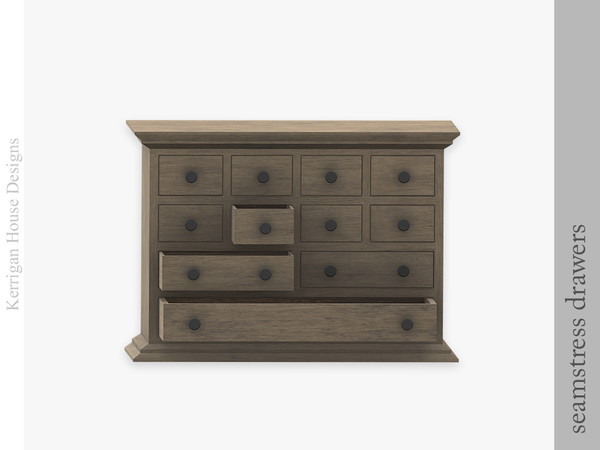 Sims 4 — Seamstress Drawers by kerriganhouse — Decorative objects for a seamstress or sewing hobbyist, with a vintage