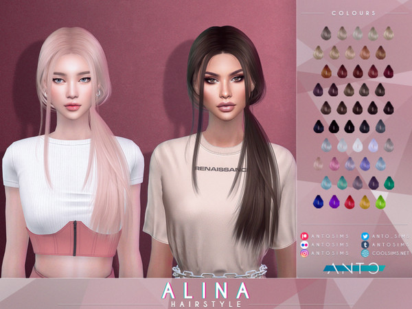 Sims 4 — Alina hairstyle by Anto — Long straight side pony tail