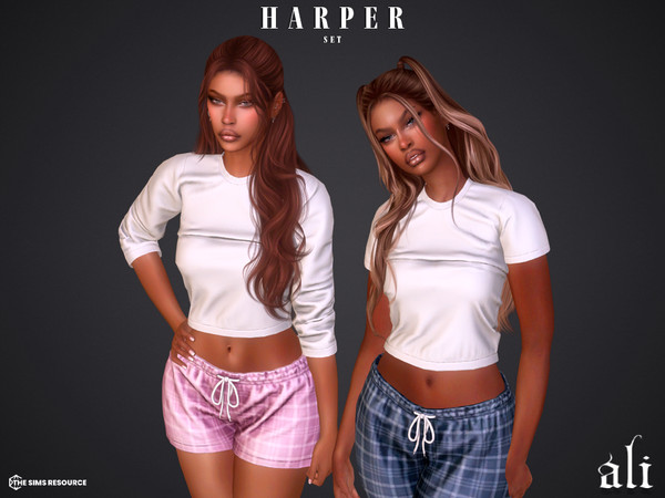 Sims 4 — HARPER set by ali1 — Set Includes: Long and Short sleeve tops, Plaid Pants and Shorts