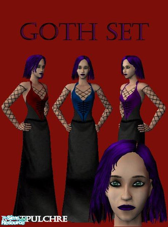 Sims 2 — Goth Set by Sepulchre — A be the belle of the goth ball with these new gothic style fashions. Dresses come in