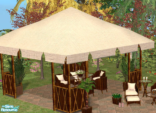 Sims 2 — Tropical Patio-Java & Cream-Canvas Roof by Simaddict99 — this recolors the roof in an ivory canvas. mesh