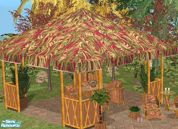 Sims 2 — Tropical Patio Retreat - Canvas Roof by Simaddict99 — This is a recolor of the grass roof in canvas fabric to