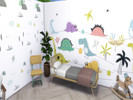 Sims 4 — Dino Hills Mural by lavilikesims — A cute mural that is 4 wide, with a plain wall plus a pattern wall to match,