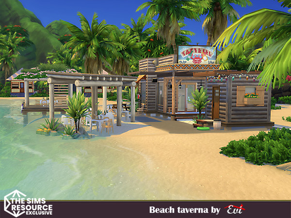 Sims 4 — A Beach Taverna No CC by evi — This tavern is the perfect spot to relax after swimming and sunbathing with a