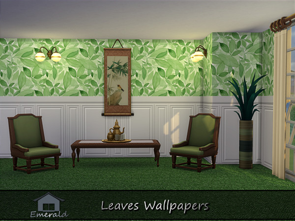 Sims 4 — Leaves Wallpapers6 by Emerald — Evokes a grounding connection to the outdoor, promoting calm and warmth.