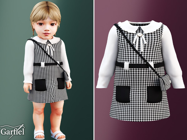 Sims 4 — Infant - Houndstooth pinafore outfit with sweet little bag by Garfiel — A cute infant outfit with a houndstooth