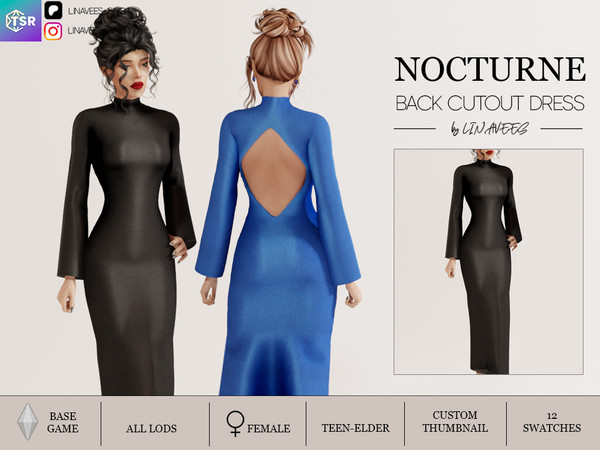 Sims 4 — NOCTURNE - BACK CUTOUT DRESS by linavees — New Mesh
