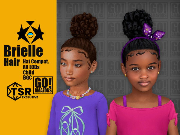 Sims 4 — Brielle Hair by GoAmazons — Afro ponytail updo for children. Amazing Mimi Headband by Suzue.
