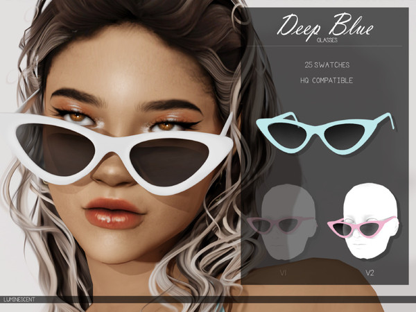 Sims 4 — Deep Blue Sunglasses V2 by Luminescent-cc — -2 Versions for sunglasses position