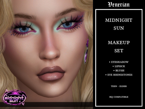 Sims 4 — Midnight Sun Makeup Set by Venerian by Venerian — This set contains 4 items: eyeshadow, lipstick, blush, and eye