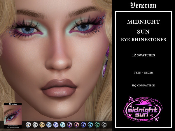 Sims 4 — Venerian_Midnight_Sun_Eye_Rhinestones_HQ by Venerian — This set contains 4 items: eyeshadow, lipstick, blush,