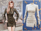 Sims 4 — Golden mirage dress by MysteriousOo — A striking bodycon mini dress featuring a high neckline, long fitted