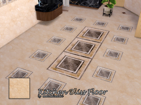 Sims 4 — Kitchen Bliss Floor by matomibotaki — Unusual material mix with marble tiles and decorative borders, in 4