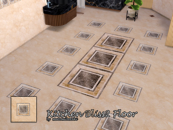 Sims 4 — Kitchen Bliss2 Floor by matomibotaki — Unusual material mix with marble tiles and decorative borders, in 4