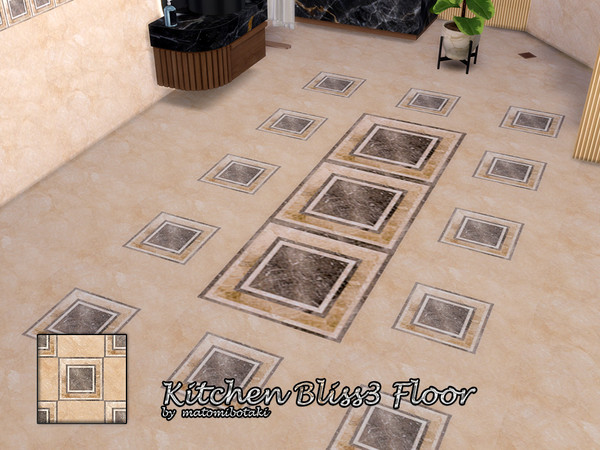 Sims 4 — Kitchen Bliss3 Floor by matomibotaki — Unusual material mix with marble tiles and decorative borders, in 4
