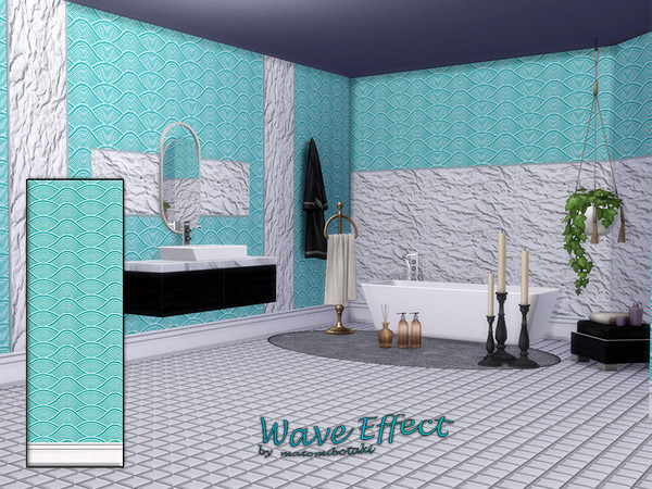 Sims 4 — Wave Effect by matomibotaki — Tiled walls in 4 different designs that perfectly complement each other and create
