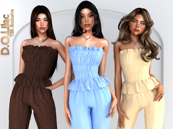 Sims 4 — Linen Escape Set by DOLilac — Includes: (Top + Bottom)