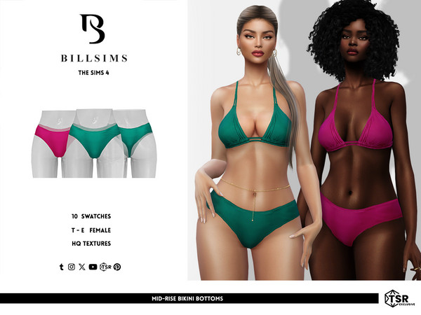 Sims 4 — Mid-Rise Bikini Bottoms by Bill_Sims — This set includes a plunge neckline bikini top and a pair of matching