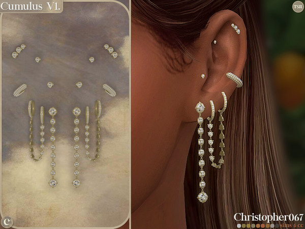 Sims 4 — Cumulus Earrings V1 - Diamond Layered Stacked Earrings by christopher0672 — This is a stunning set with 4