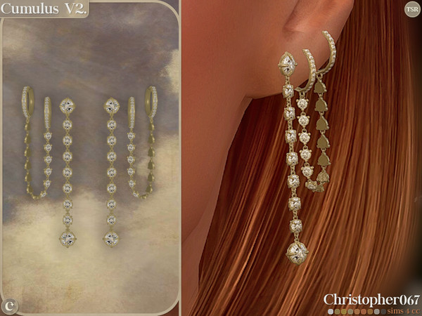 Sims 4 — Cumulus Earrings V2 - Diamond Layered Dangle Hoop Earrings by christopher0672 — This is a stunning set with 4