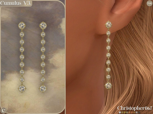 Sims 4 — Cumulus Earrings V3 - Diamond Dangle Earrings by christopher0672 — This is a stunning set with 4 versions of