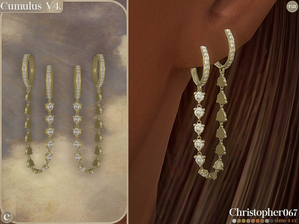 Sims 4 — Cumulus Earrings V4 - Diamond Double Hoop Dangle Chain Earrings by christopher0672 — This is a stunning set with